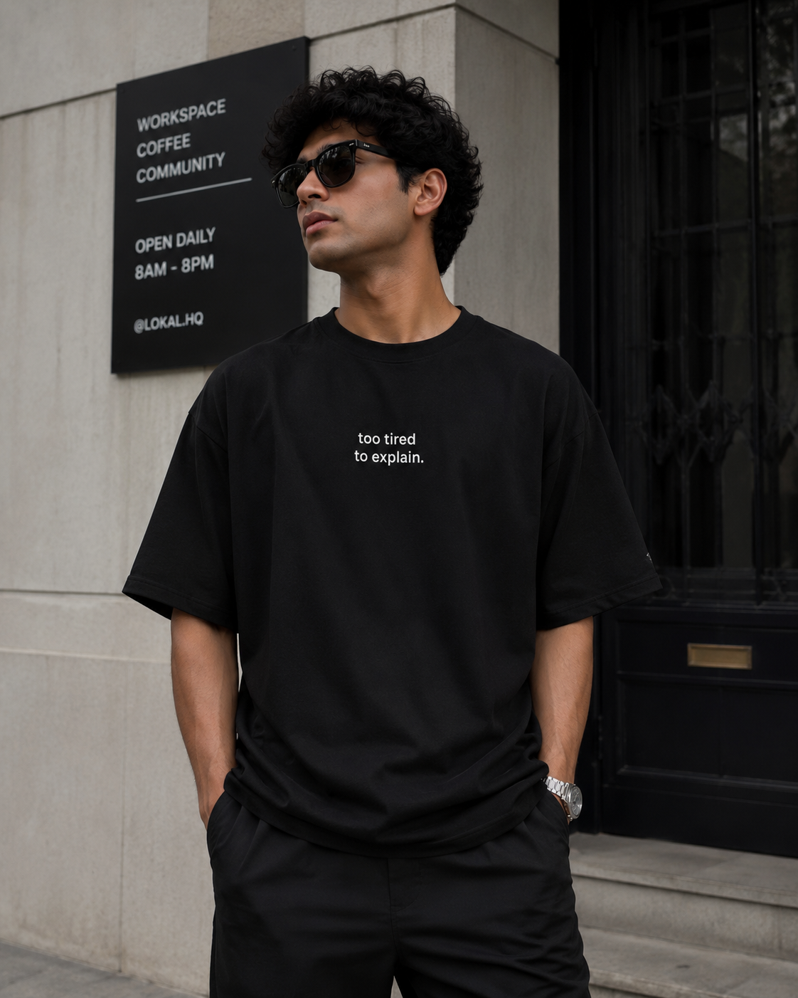 too tired to explain. – oversized t-shirt
