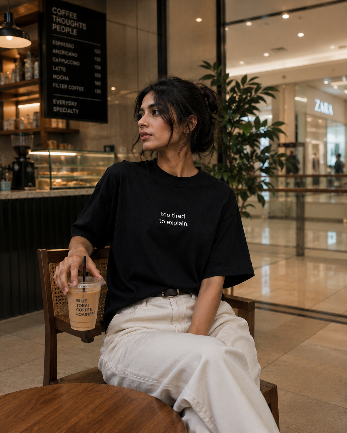 too tired to explain. – oversized t-shirt