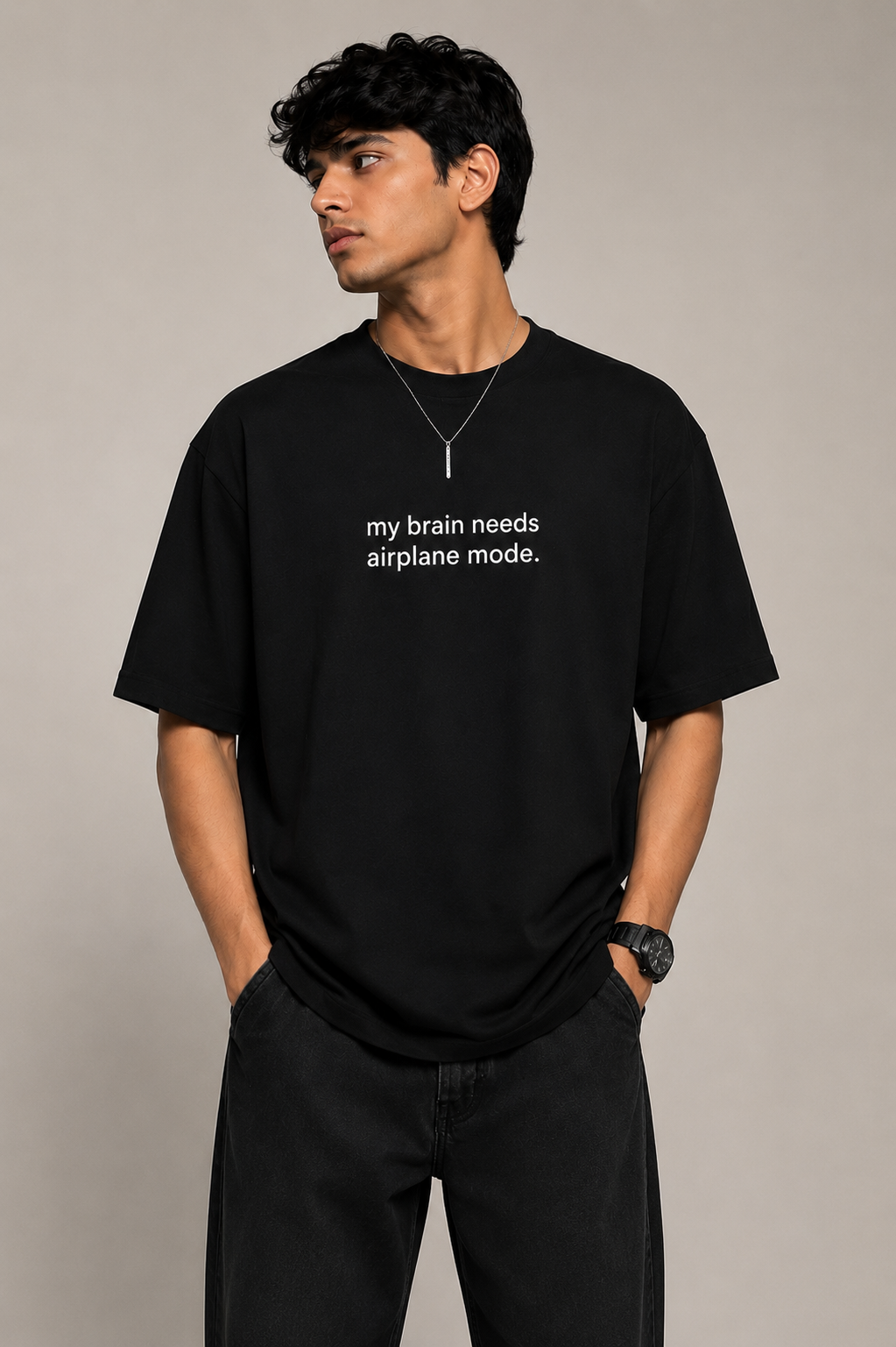 my brain needs airplane mode. – oversized t-shirt